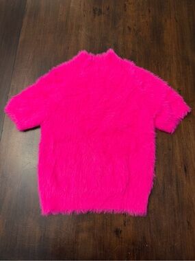 Pilcro Plush Faux-Fur Short Sleeve Sweater - Hot Pink